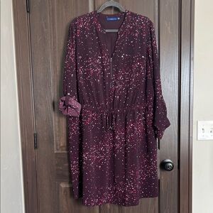 Apt. 9 Women's Long Sleeve Dress - Dark Purple with Pink Speckles Size 2x